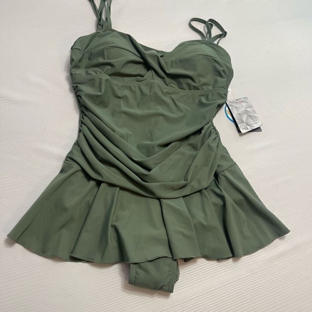 NWT BALEAF Dark Olive Green Swim Dress One Piece Swimsuit Size 36 New